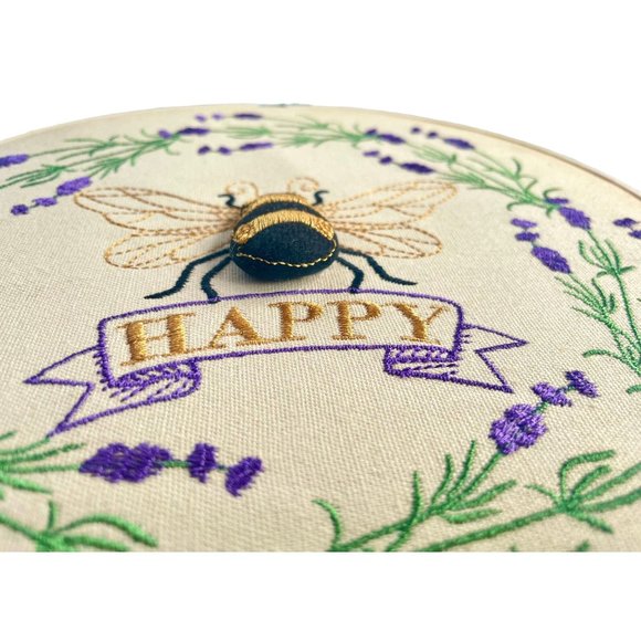 Bee Happy Embpridery Hoop Wall decor Shelf decor floral with Raised Bee inspirat - Picture 3 of 6